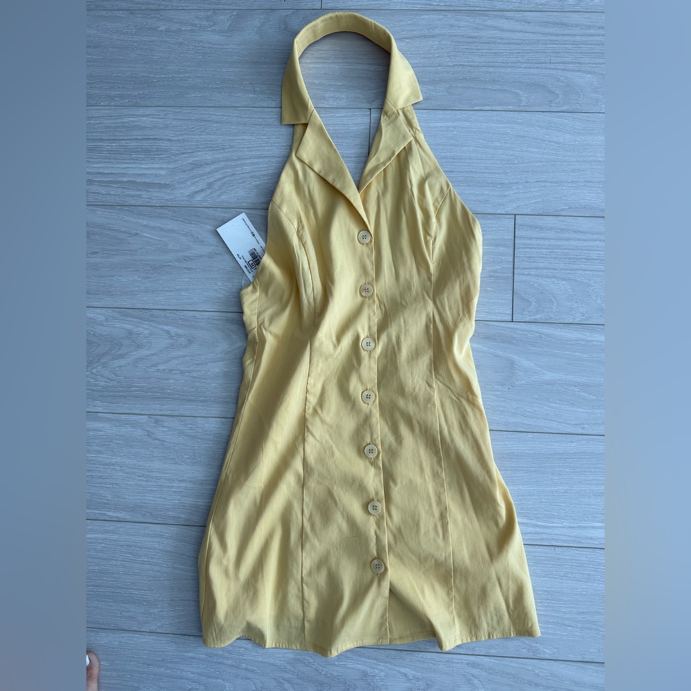 Yellow Backless Halter Dress